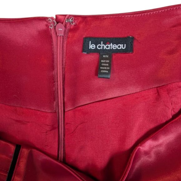 Vintage Le Chateaur Cranberry Satin Pencil Skirt With Black Lace Size M - Picture 8 of 10